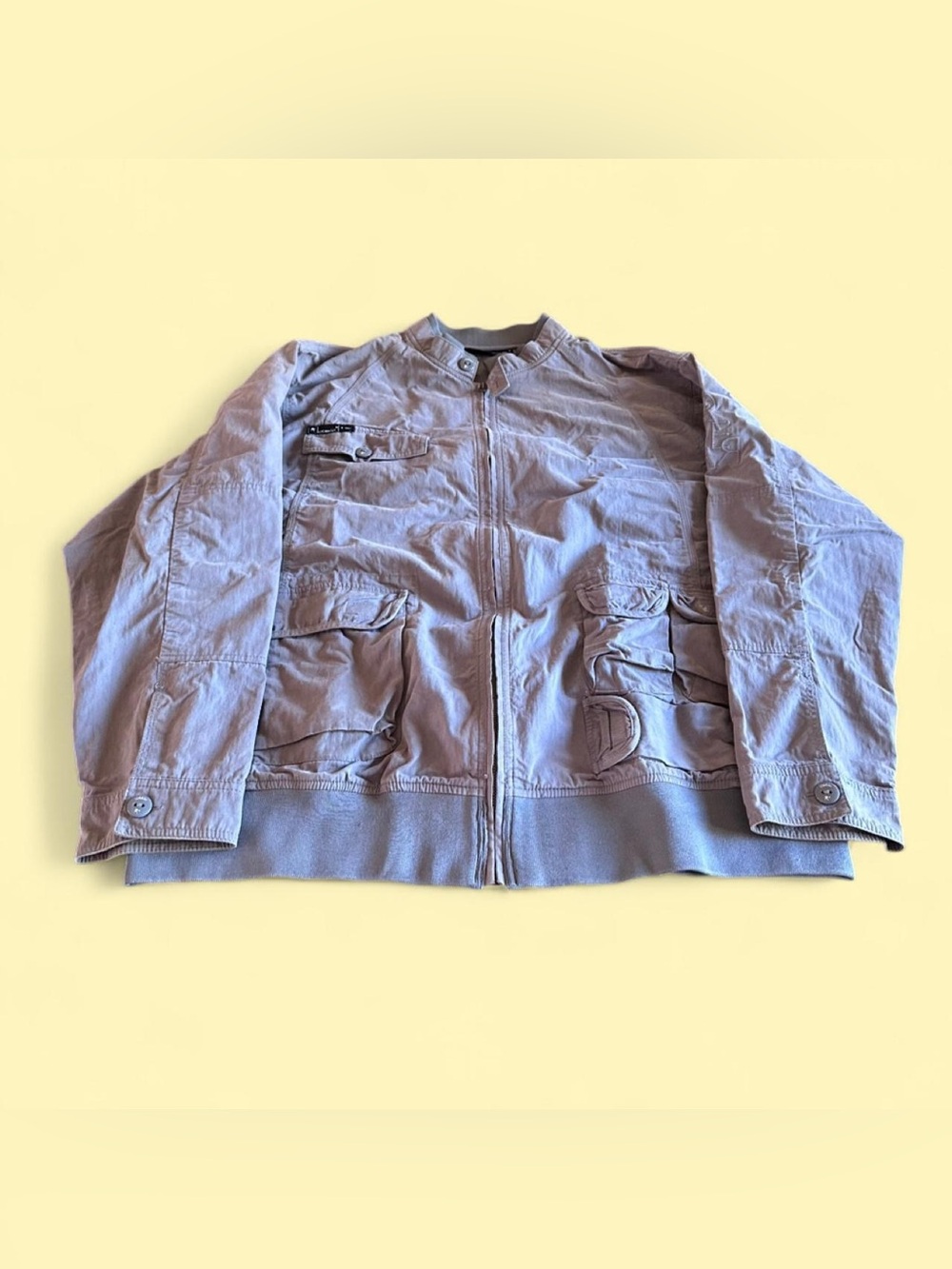 Vintage Rocawear Light Gray Utility Jacket Y2K Streetwear Men’s XL Bomber Jacket